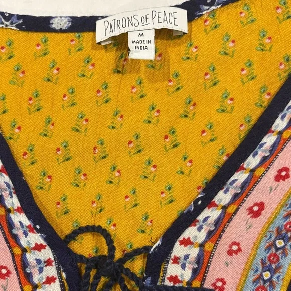 Patrons of Peace Bohemian Patchwork Sleeveless Double bow Tassel Top Women’s M - Picture 5 of 5